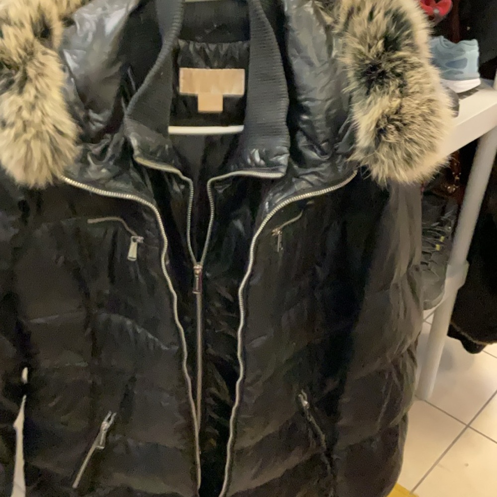 Michael Kors Black Puffer Jacket with Fur Trim